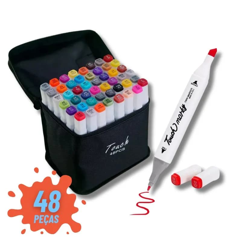 Kit De Canetas Marcador Permanente Ponta Dupla – 48 Cores