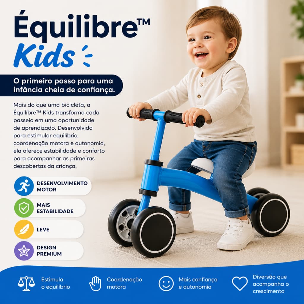 Bicicleta Balance Infantil Azul Educativa Segura Sem Pedal Desenvolvimento Equilibrio Criancas
