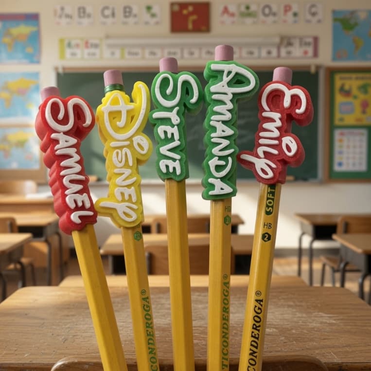 Kit 10 Nomes para Lápis com letra Disney | Enfeite para Lápis Escolar | Nome para Lápis