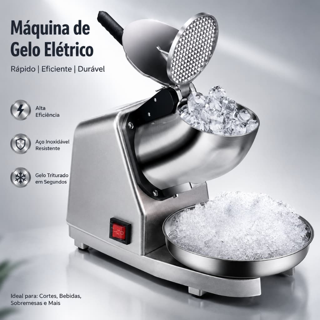 Triturador de Gelo Elétrico 110V em Aço Inoxidável 304 com Lâmina Dupla, Máquina de Raspadinha Comercial e Doméstica