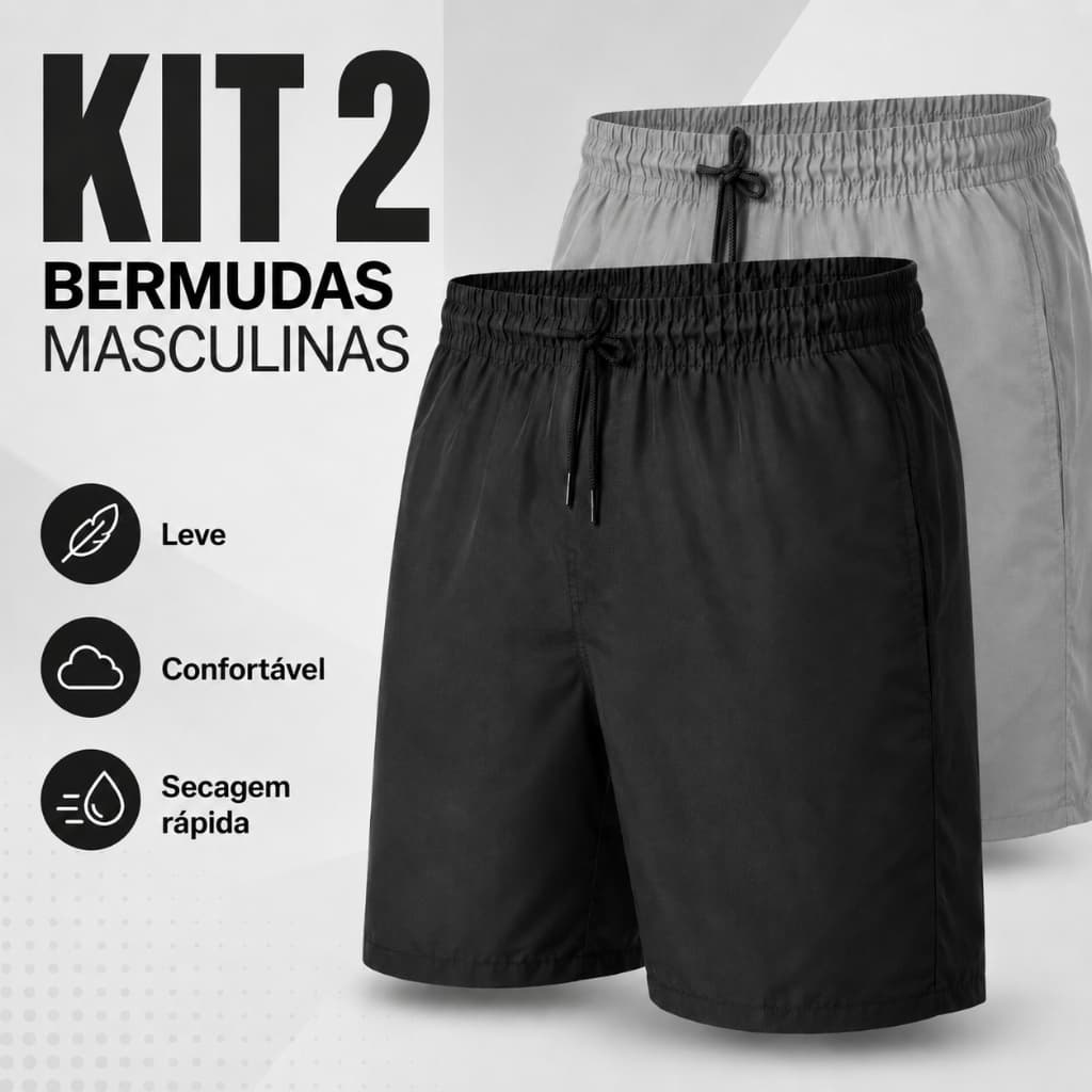 Kit 2 Bermudas Masculina Tactel Elastano Leve Seca Rápido Com Bolso Academia Treino