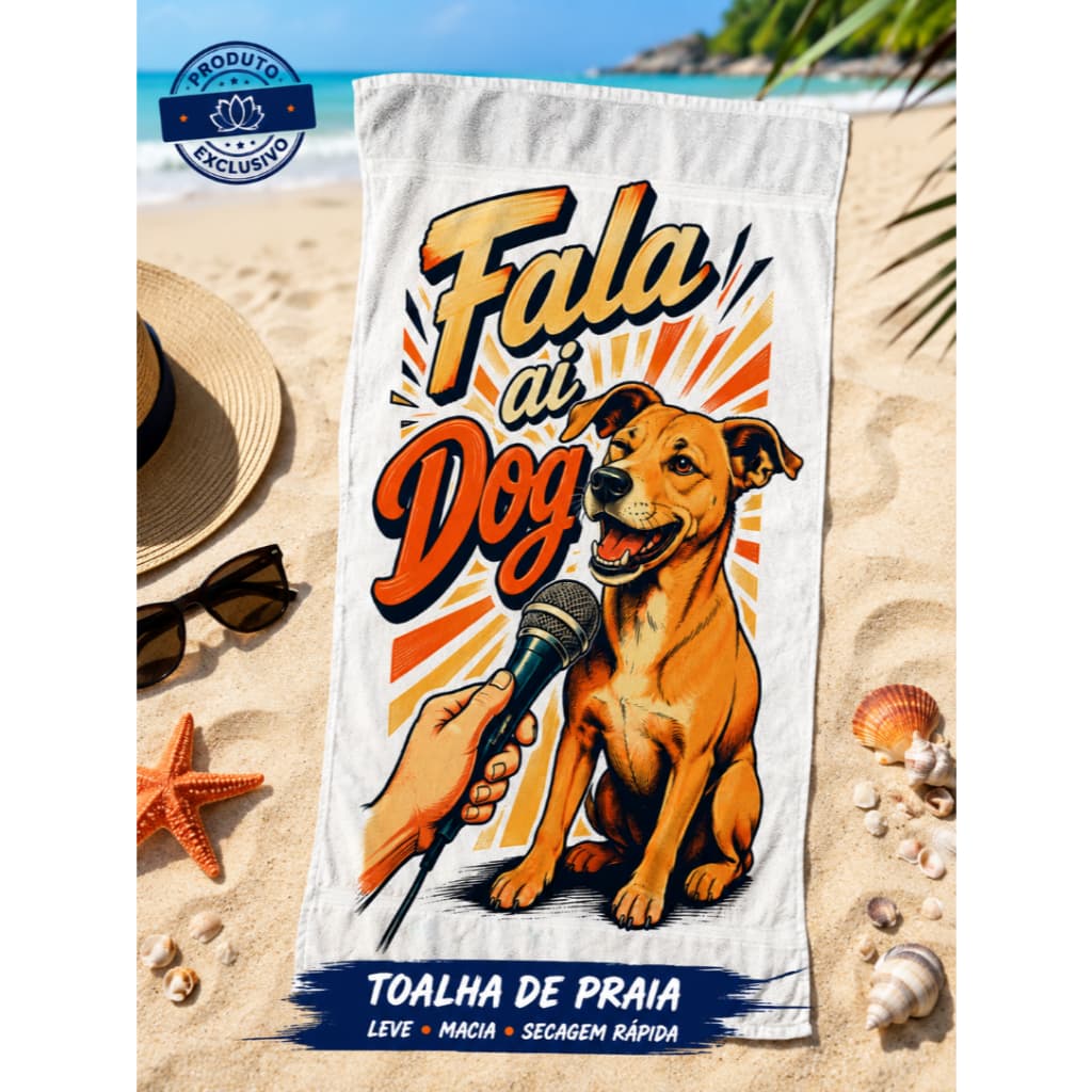 Toalha de Banho, Praia, Piscina Cachorro Fala Aí Dog Retrô Divertida | Arte Exclusiva
