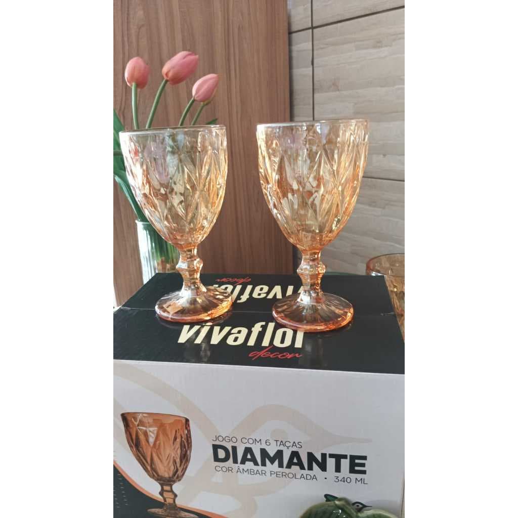 Jogo de Taças  Âmbar Design Diamante - Vidro Premium e Fácil de Limpar