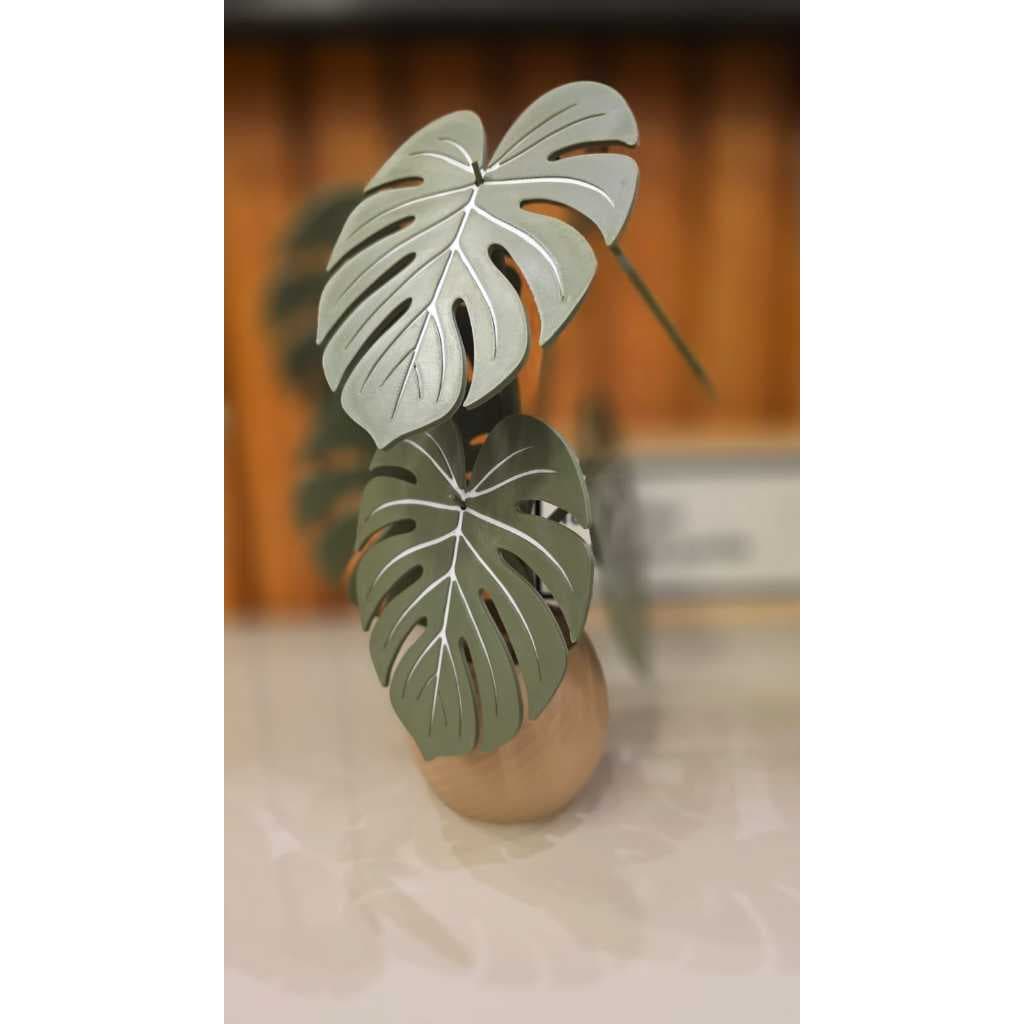 🌿 Porta-Copos Folha de Monstera com Suporte em Formato de Vaso – Impressão 3D