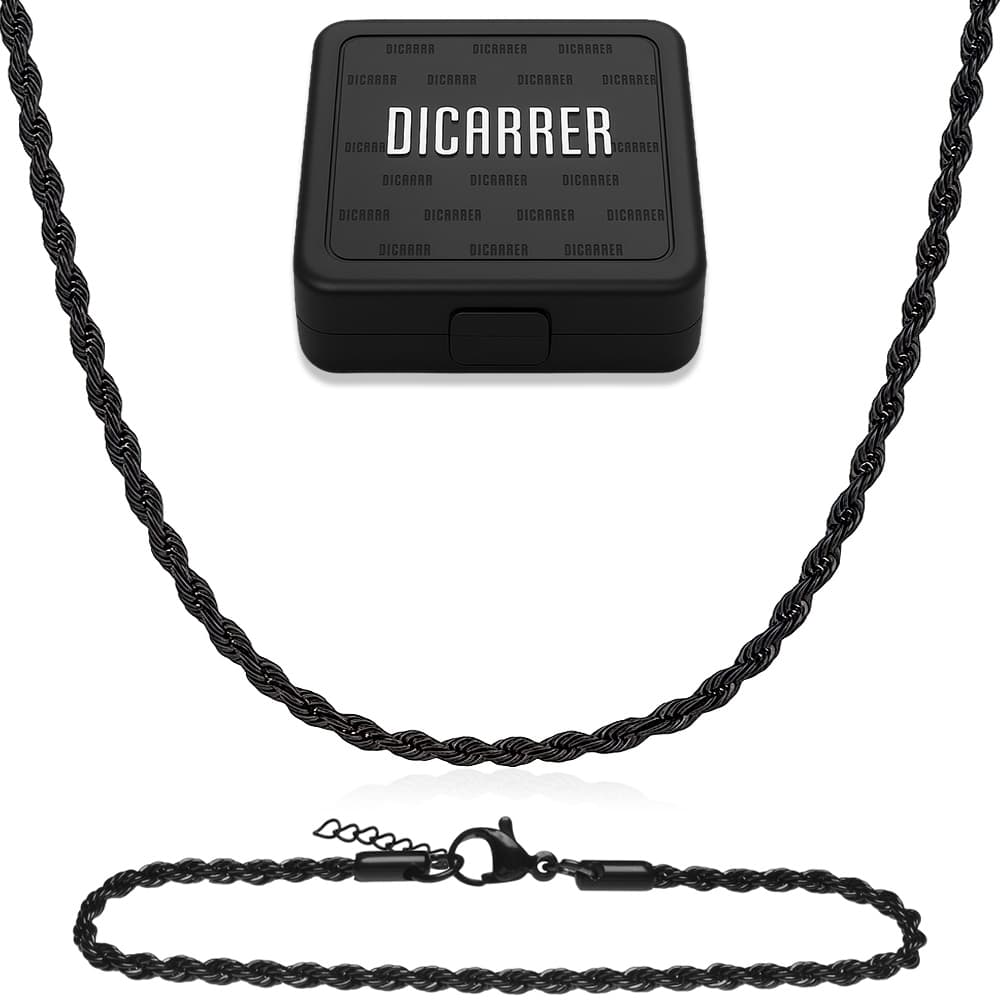 Conjunto Cordão Baiano 2.5mm Preto Corrente e Pulseira CNJ-3 Aço Inox 316L