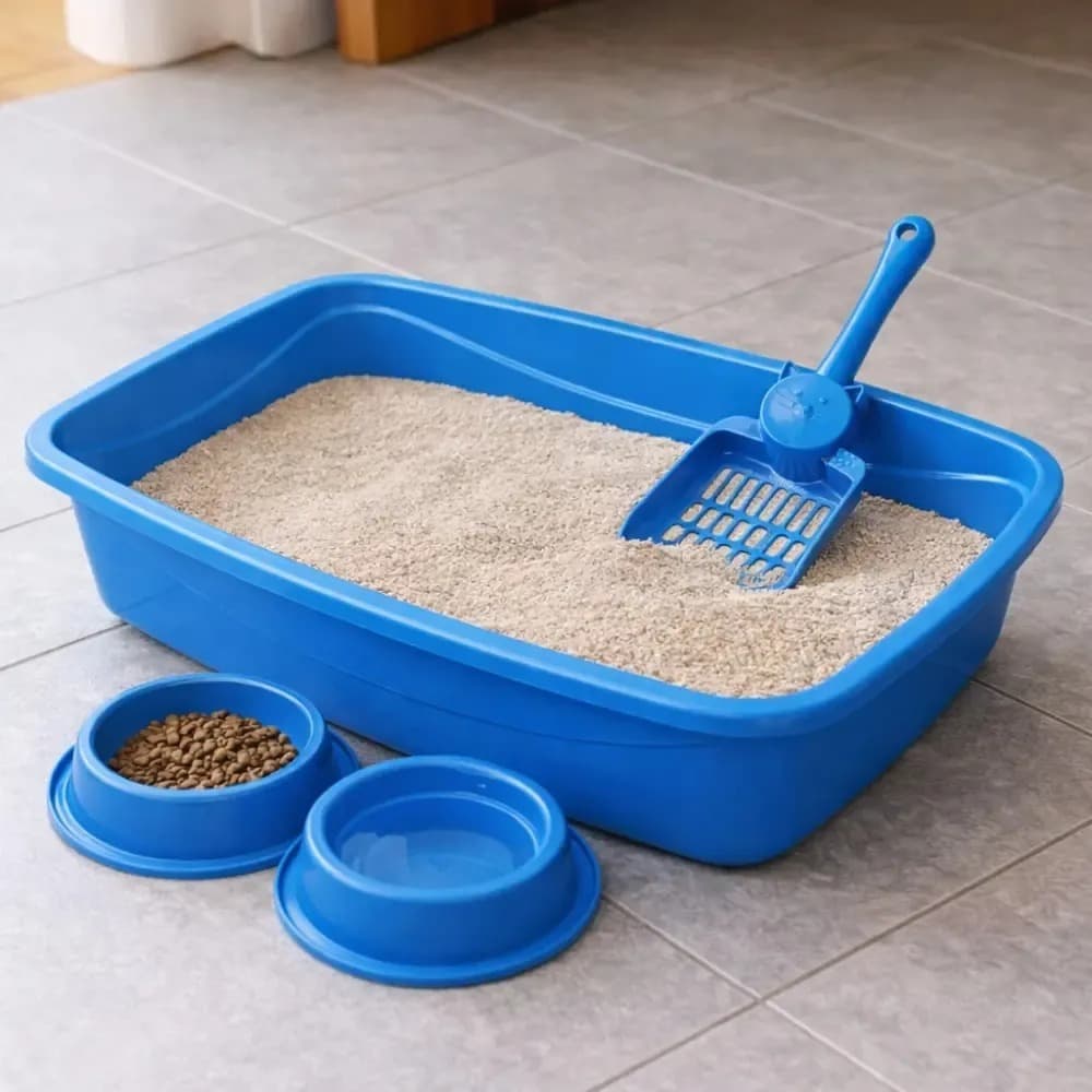 Kit Gato Pop 4 Em 1 Caixa Areia Pá Bacias Comedouro