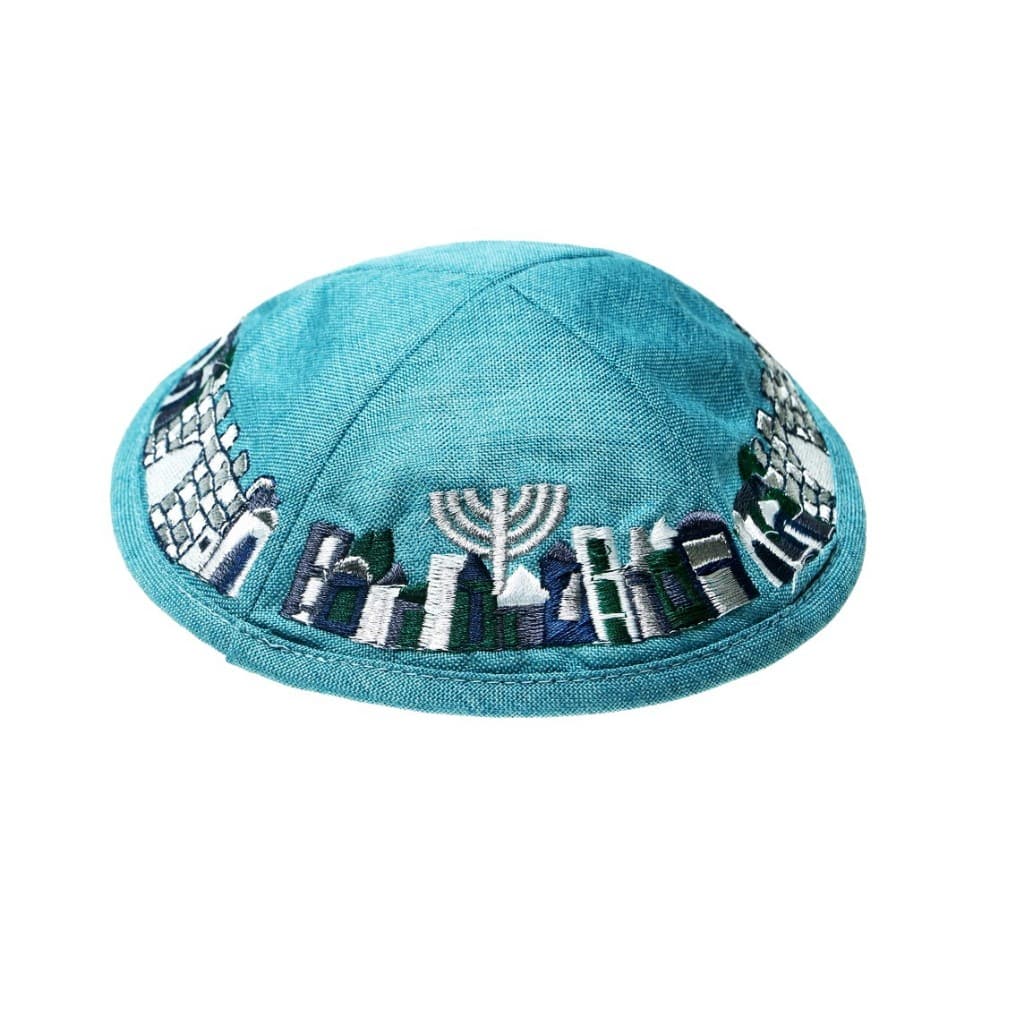 Kipa Judaico Jerusalém linho verde  - De Israel ##!