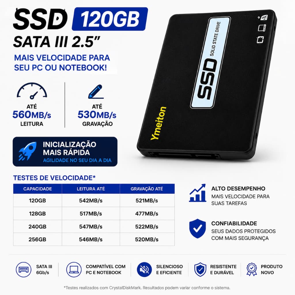 SSD SATA III 120GB Ymeiton Original 2.5" Alta Velocidade Pronta Entrega Brasil