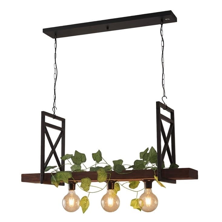 Lustre Luminária Pendente Rústico Industrial em Madeira Maciça Tonalizada Nogueira p/3 Lâmpadas - GOLDEN II