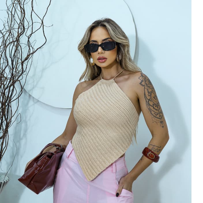 TOP CROPPED LENÇO MODAL FEMININO TRICOT FRENTE UNICA BICO COM AMARRAÇÃO NAS COSTAS CONFORTAVEL LUXO VERAO