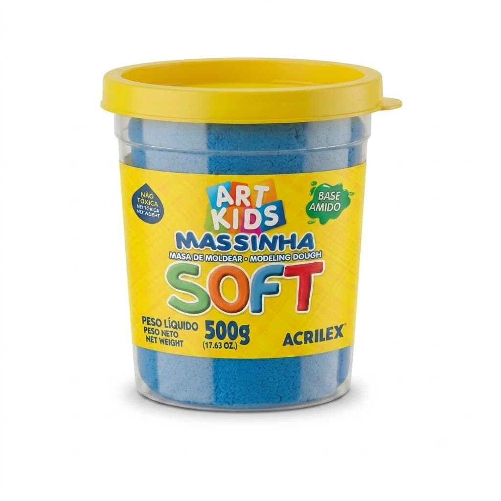 Massinha Massa De Modelar Soft Acrilex Azul 500g Pote Escolar Infantil Atóxica Base De Amido Super Macia Cores Vivas