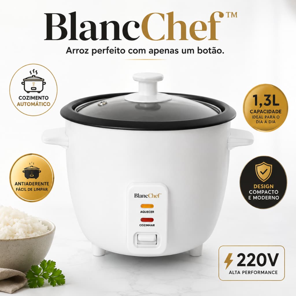 Panela de Arroz Elétrica 1,3L 220V Branca Antiaderente Compacta Cozimento Automático