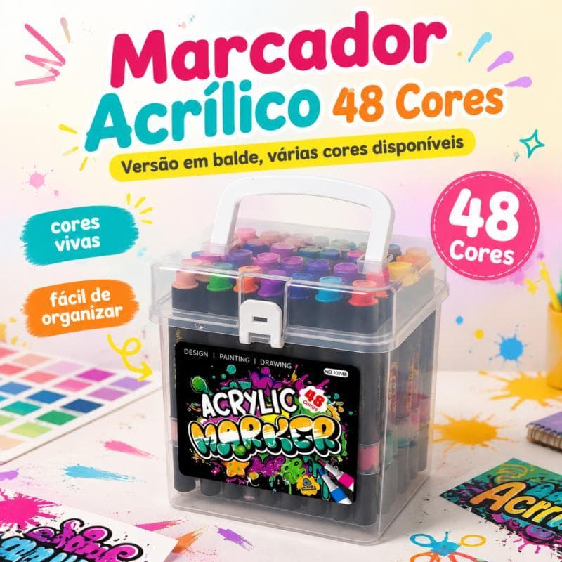 Kit 24/36/48/60/80 Caneta Marcadora Acrílica à Prova d'Água 48 Cores para Cerâmica Madeira Metais Tecido Tênis Cores