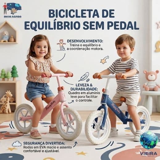 Bicicleta de equilíbrio infantil sem pedal design premium aro 12 aprendizado seguro criança 2 a 5 anos menino menina