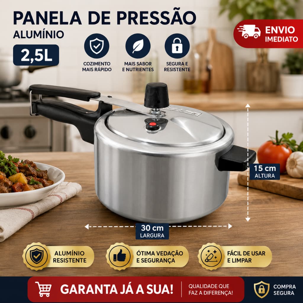 Panela de Pressão Alumínio Roque 2,5 Litros/ Espaçosa e Grande