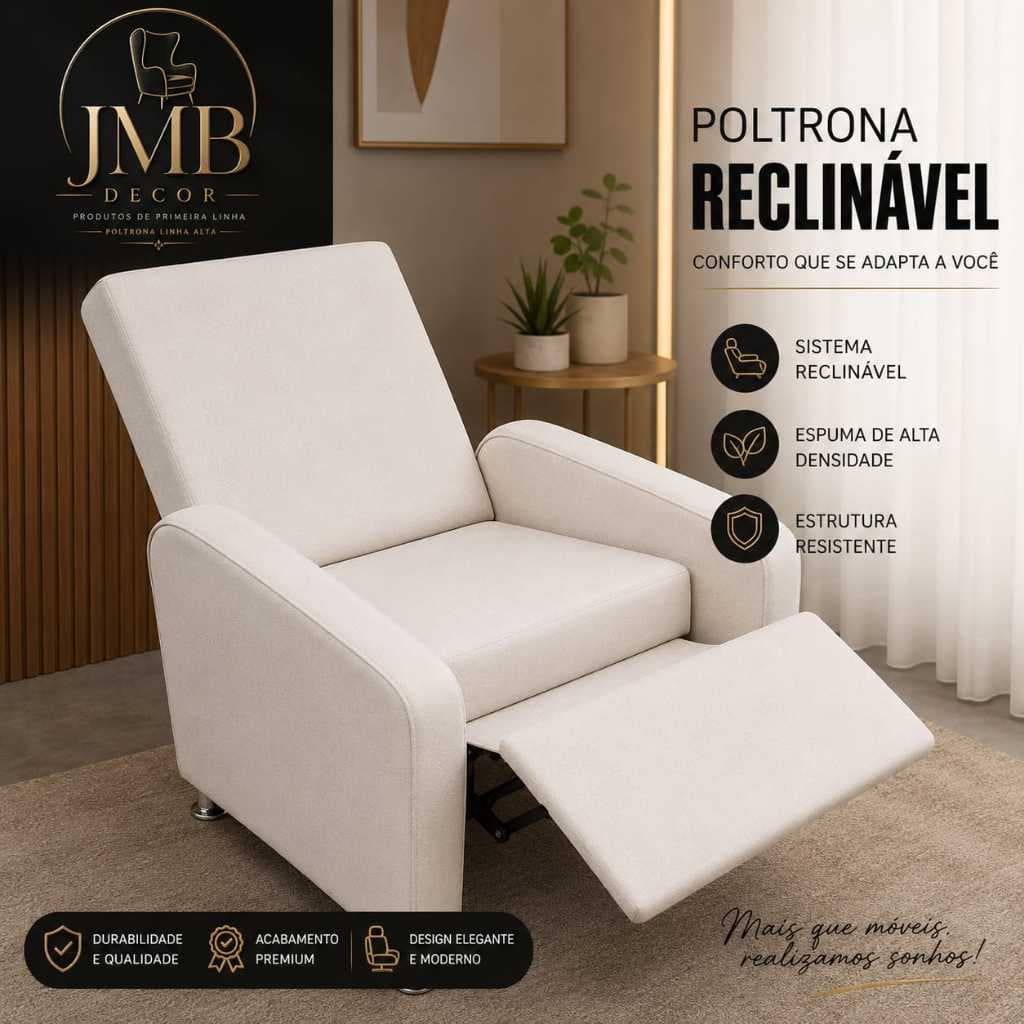 JMB Decor Poltrona do Papai Jorge Reclinável Estofada Premium Encosto Alto Apoio para os Pés