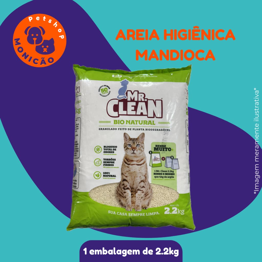 Areia Higiênica de mandioca Mr. Clean 2,2kg - Bio Natural