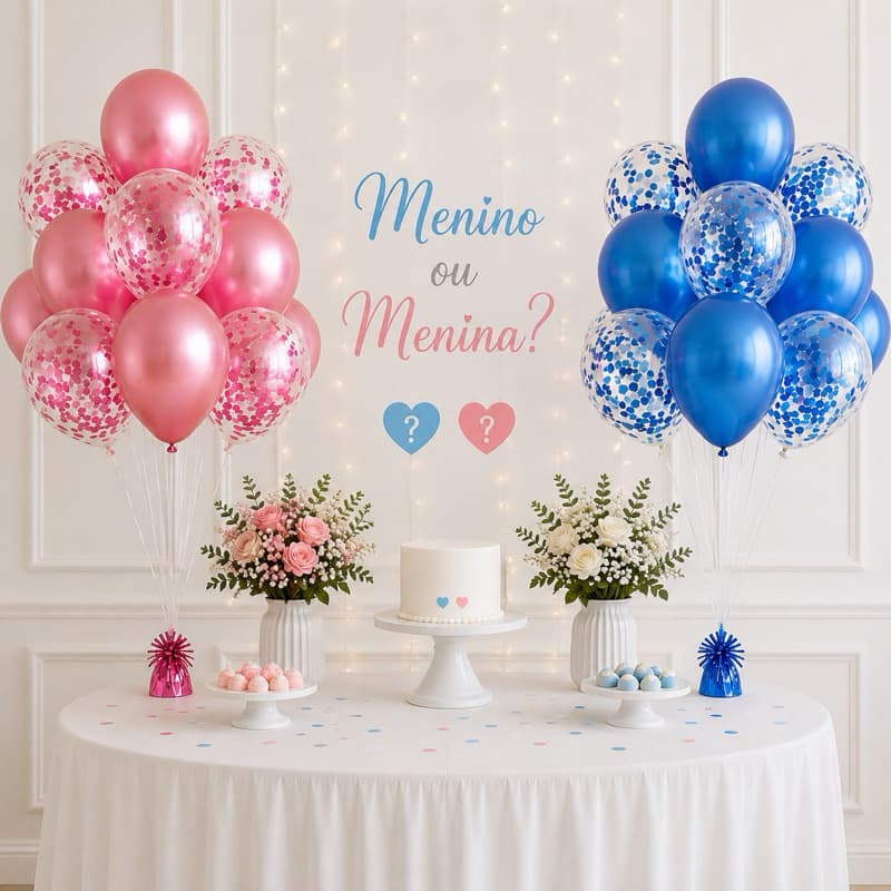 Kit Buquê de Balões Metalizados com Confete Decoração Festa Aniversário Casamento Chá Revelação