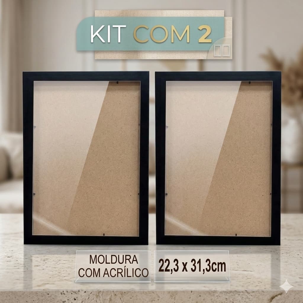 Kit 2 Molduras 22,3x31,3cm Com Acrílico De Proteção