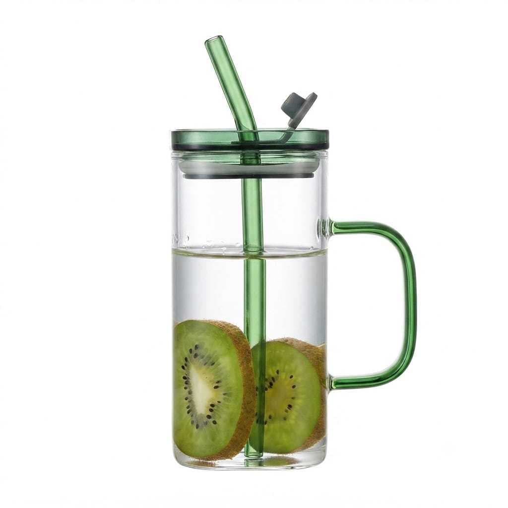 Copo De Vidro Borossilicato Com Tampa Canudo 300ml Caneca Para Café Gelado Chá Suco Copo Resistente