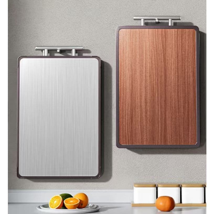 Tábua de corte Carne Legumes e Vegetais Dupla Face Aço Inox e Madeira Premium Resistente Com Alça