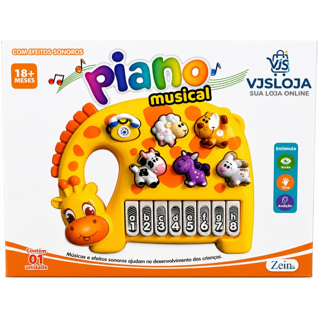 Piano Musical Fazendinha Infantil Com Som Luz Brinquedo Educativo Bebê 18 Meses