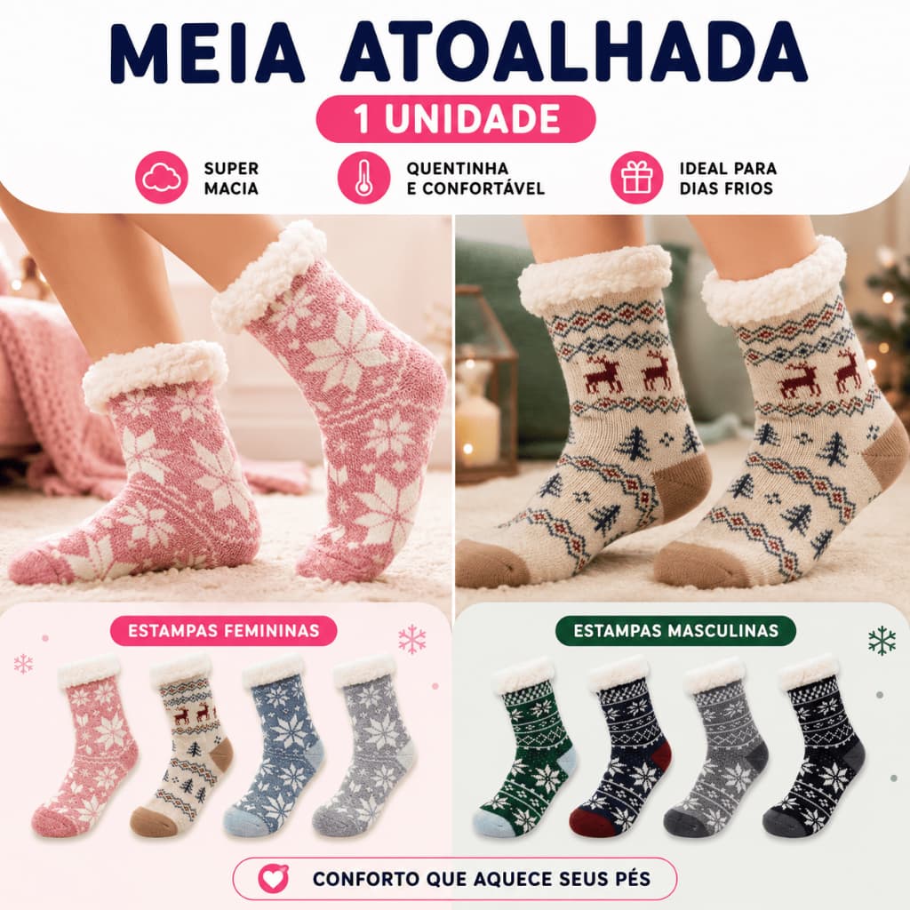 Meia Grossa Térmica Lã Forrada Cano Alto Pelinho Quentinha Inverno