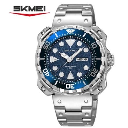 SKMEI 9385  Relógio De Quartzo Masculino Pulseira De Aço À Prova D'água Prata Com Azul