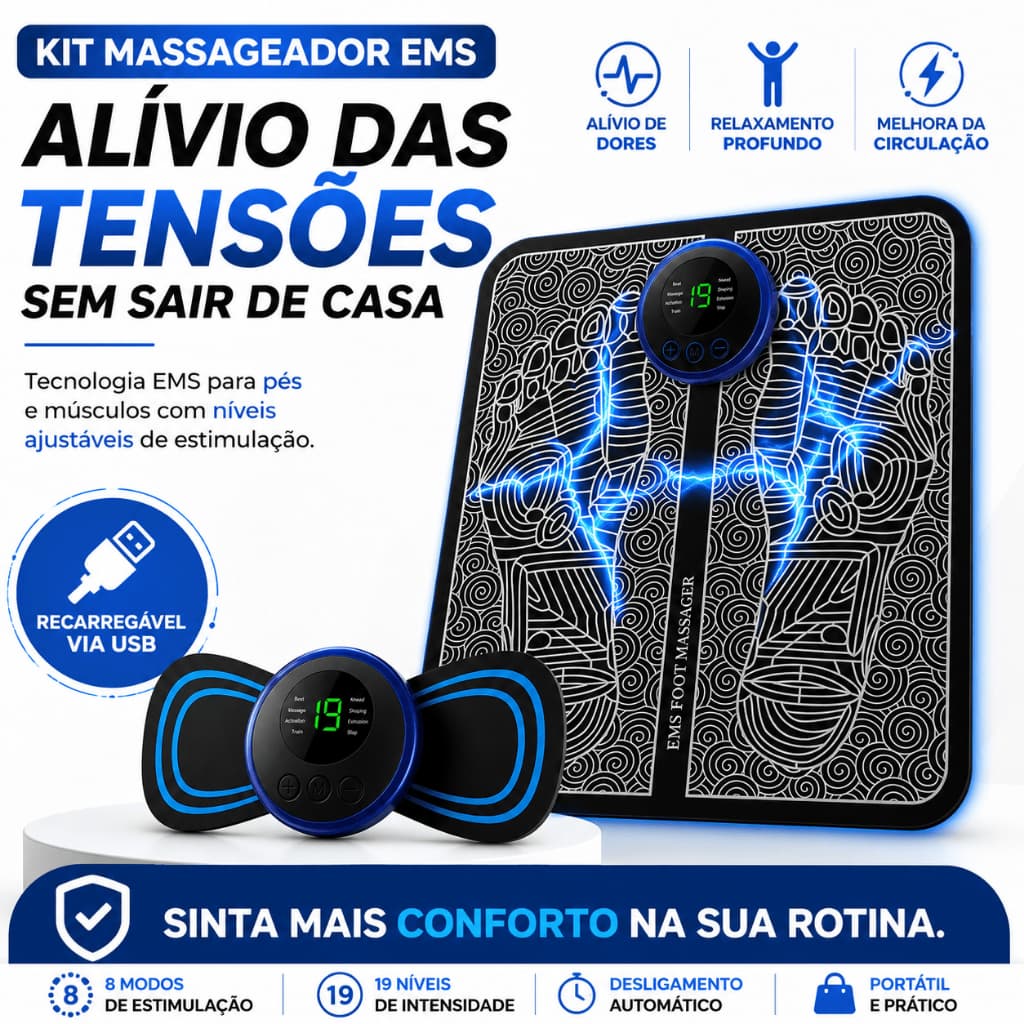 KIT MASSAGEM - Tapete e Massageador Elétrico - Dor nos Pés e Musculares