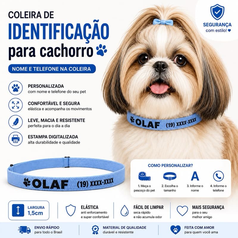 Colar de cachorro Identificação Personalizada para Cachorro | coleira Nome e Telefone