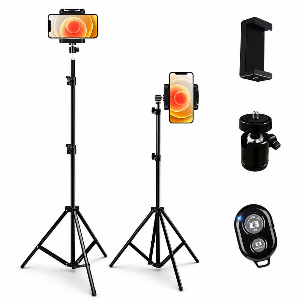 Tripé Celular Profissional Câmera Pedestal 2.10m Ajustável com Controle Bluetooth para Vídeos e Fotos Profissionais