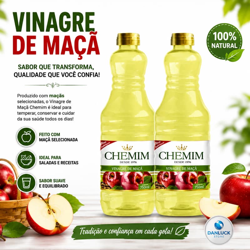 Kit 2 Vinagre de Maçã Chemim 750ml Vinagre de Maçã