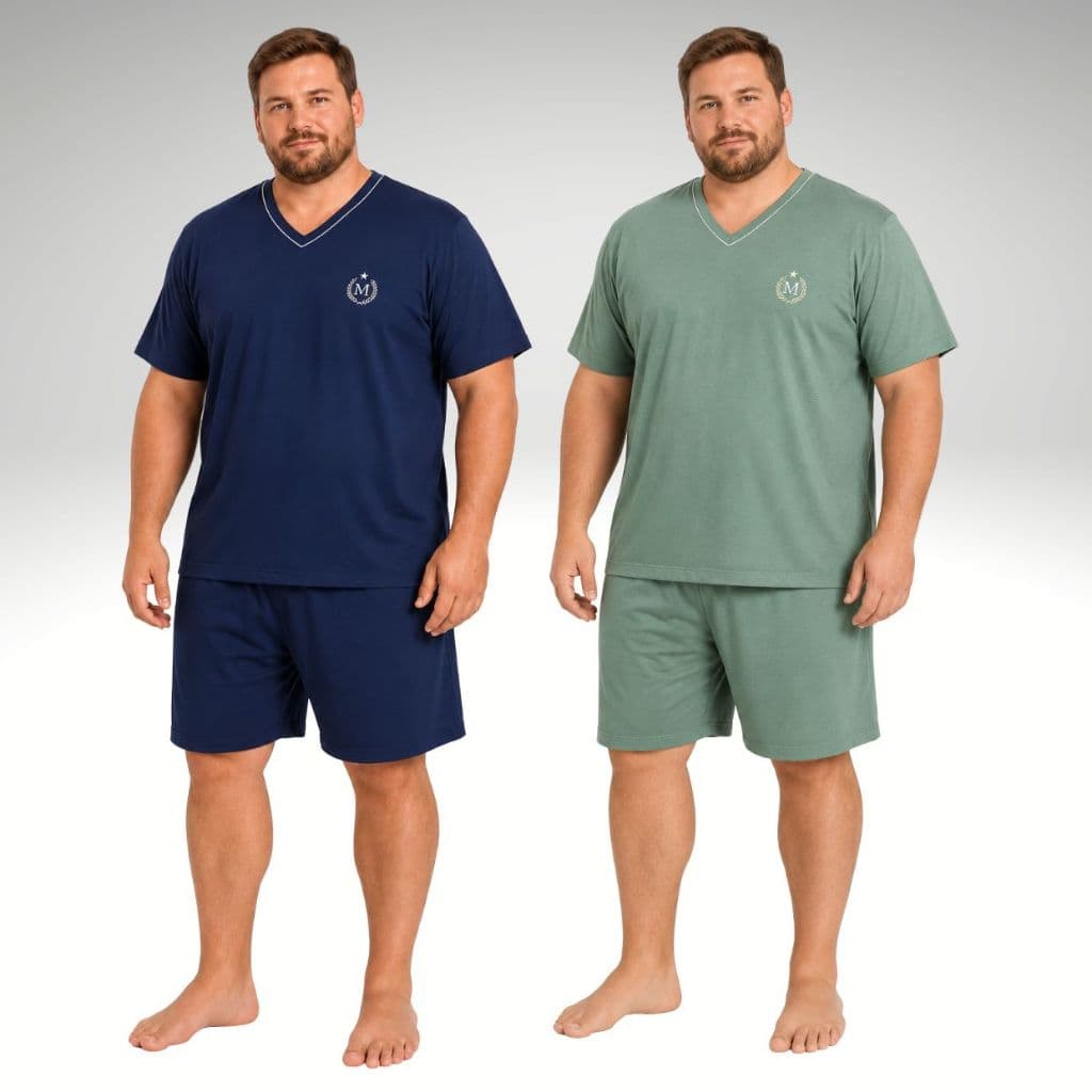 Kit 2 Pijamas Masculino Plus Size Manga Curta e Short Verão Tamanho Extra Promoção