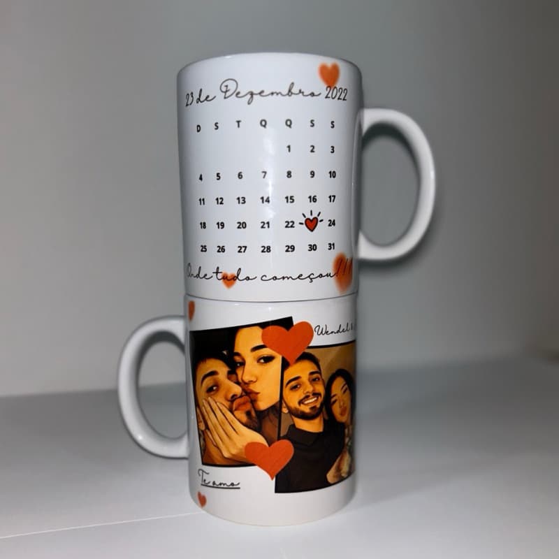 Caneca calendário personalizado com foto porcelana datas  comemorativas lembranças especiais