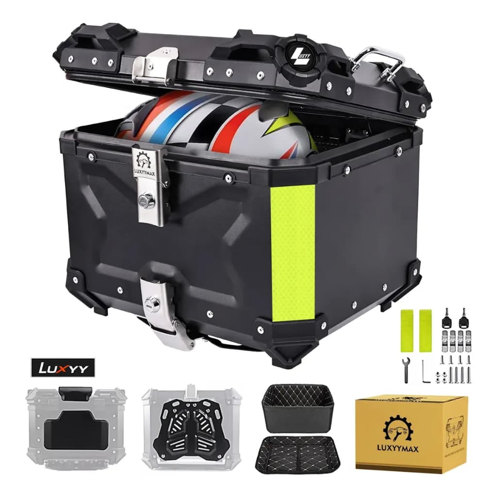 45L Top Case Baú para Moto Alumínio, Bauleto Impermeável Trava Dupla Antirroubo, Baú Universal Grande Capacidade, Preto