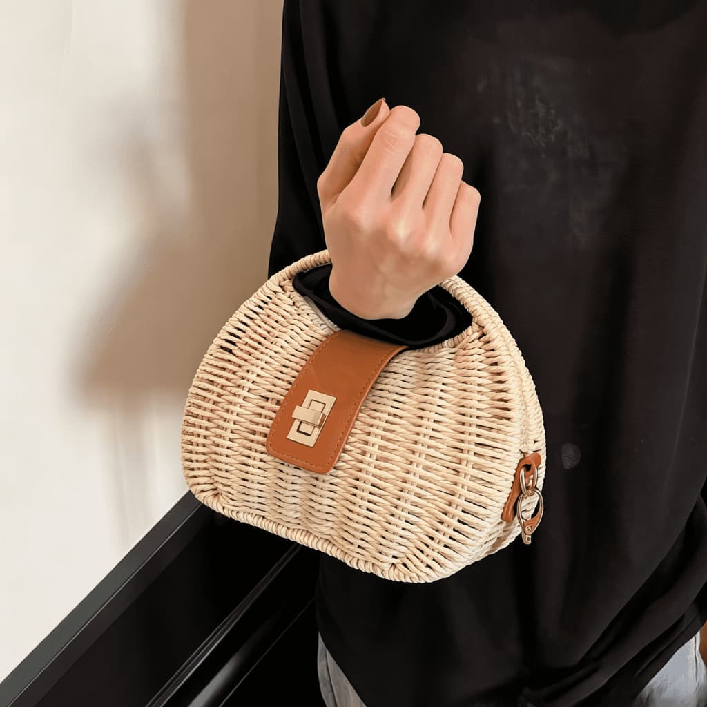 Bolsa de palha de grande capacidade para férias casuais praia portátil nova moda bolsa ombro tecida bolsa de palha praia