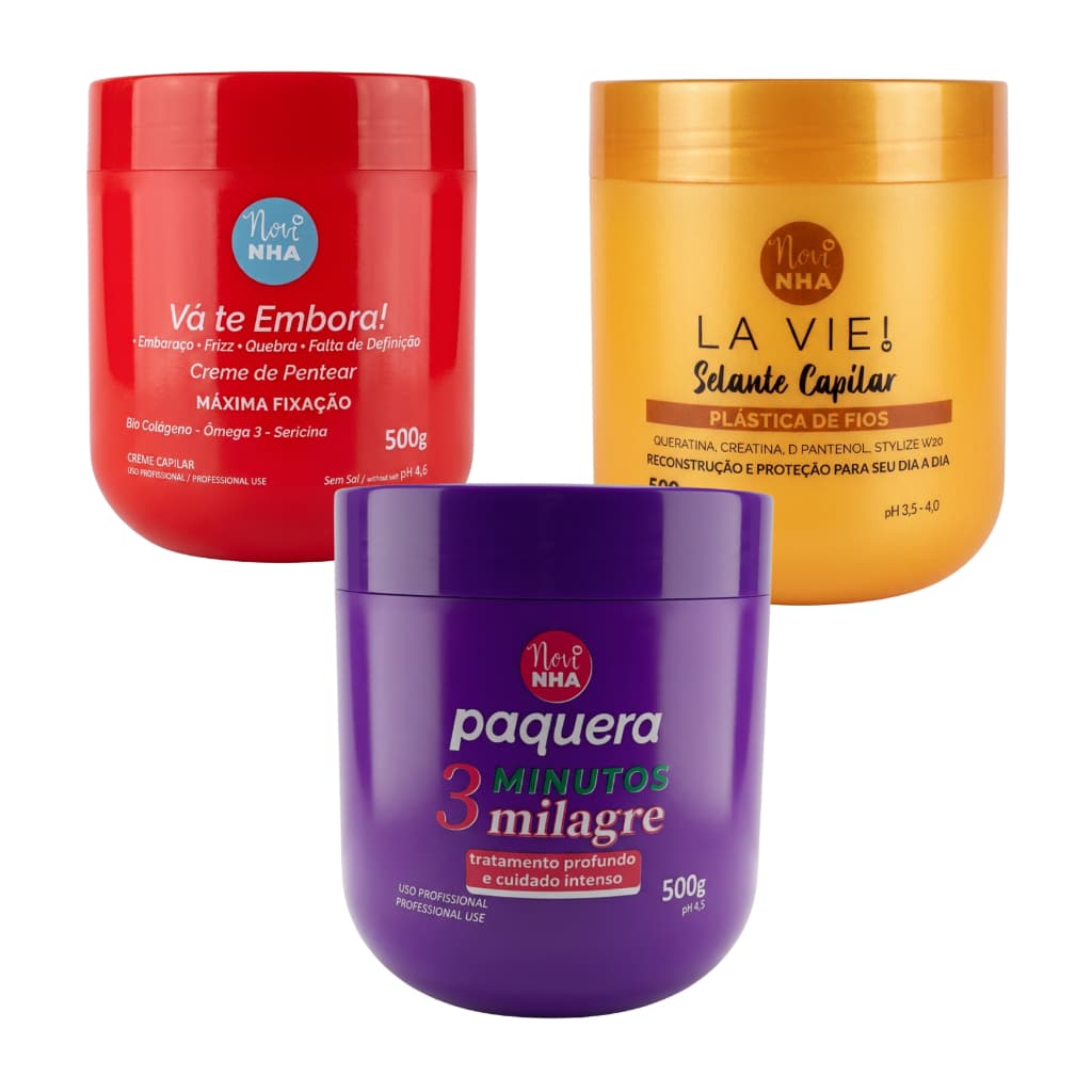Kit 3 Máscaras Capilares Vá Te Embora + Selante La Vie + Paquera Tratamento Profissional Completo