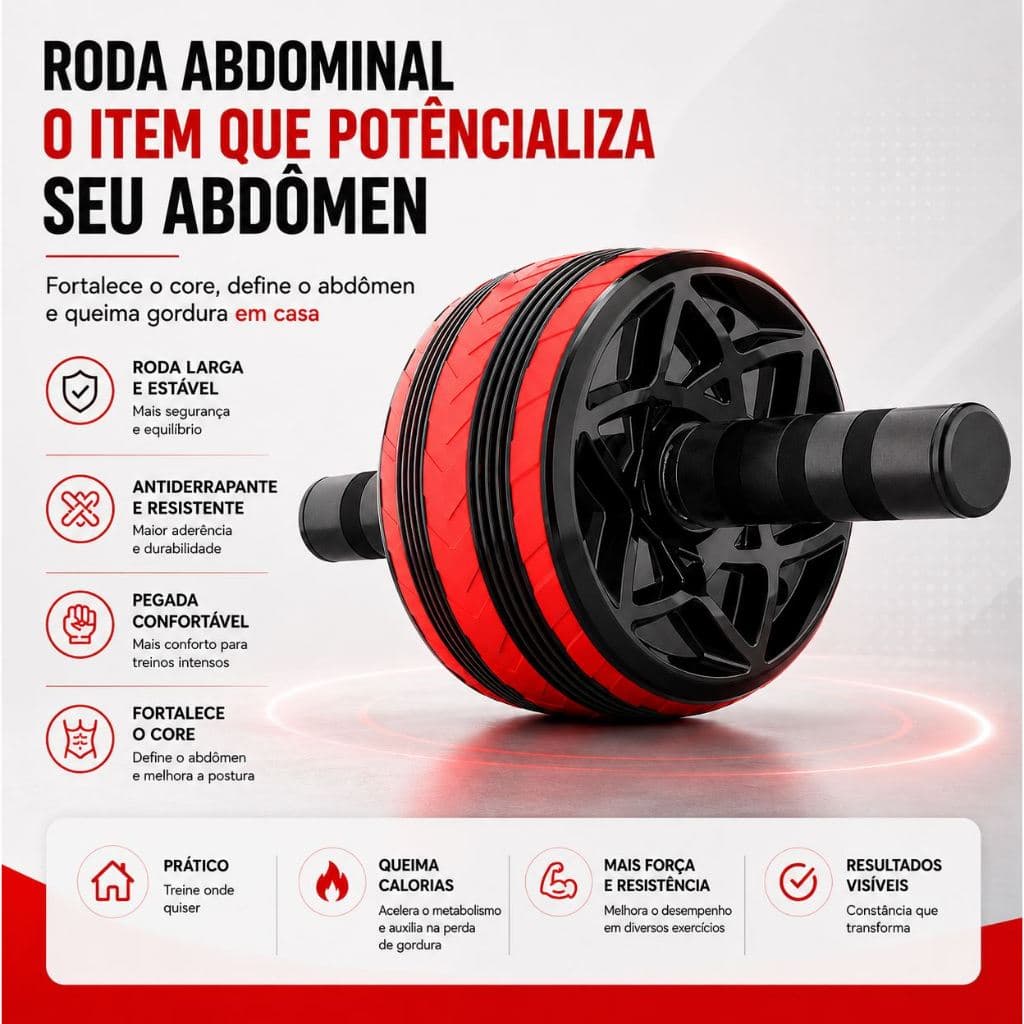 Roda Abdominal Dupla Academia Ab Wheel Profissional Antiderrapante para Treino de Abdômen Core em Casa, Academia