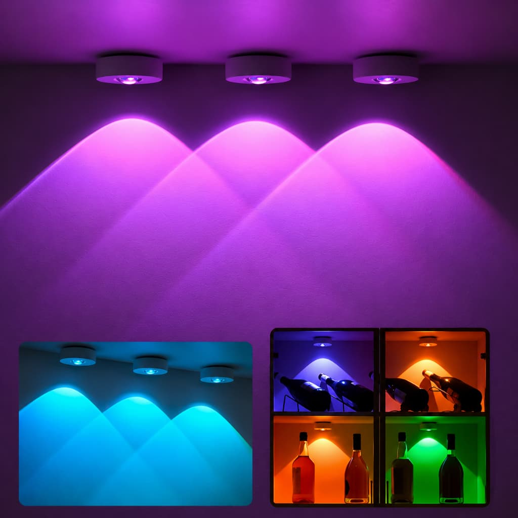 Kit 3 Luminárias Spot Para Estante, 3w, Recarregável, Com Controle, Luz Colorida, USB, LexLight