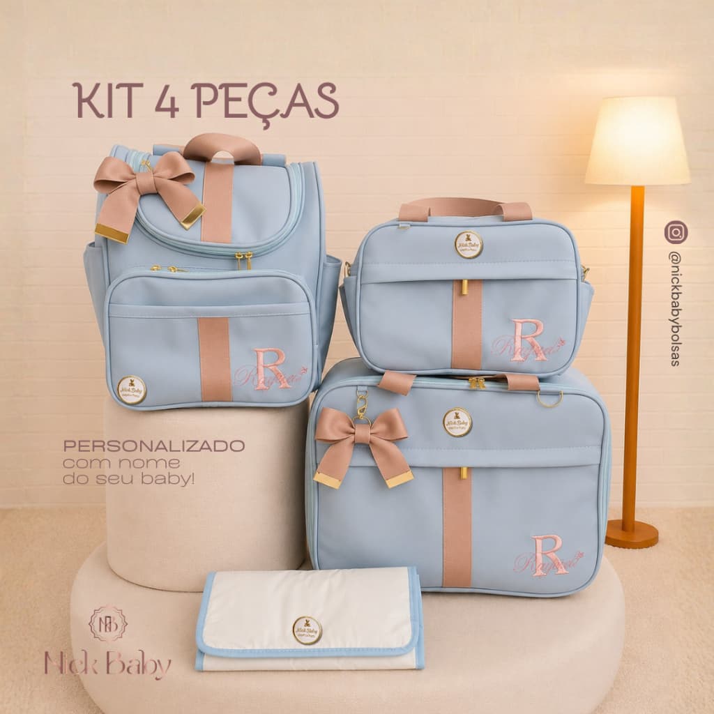 KIT DE BOLSAS MATERNIDADE LUXO 4 PEÇAS PERSONALIZADO