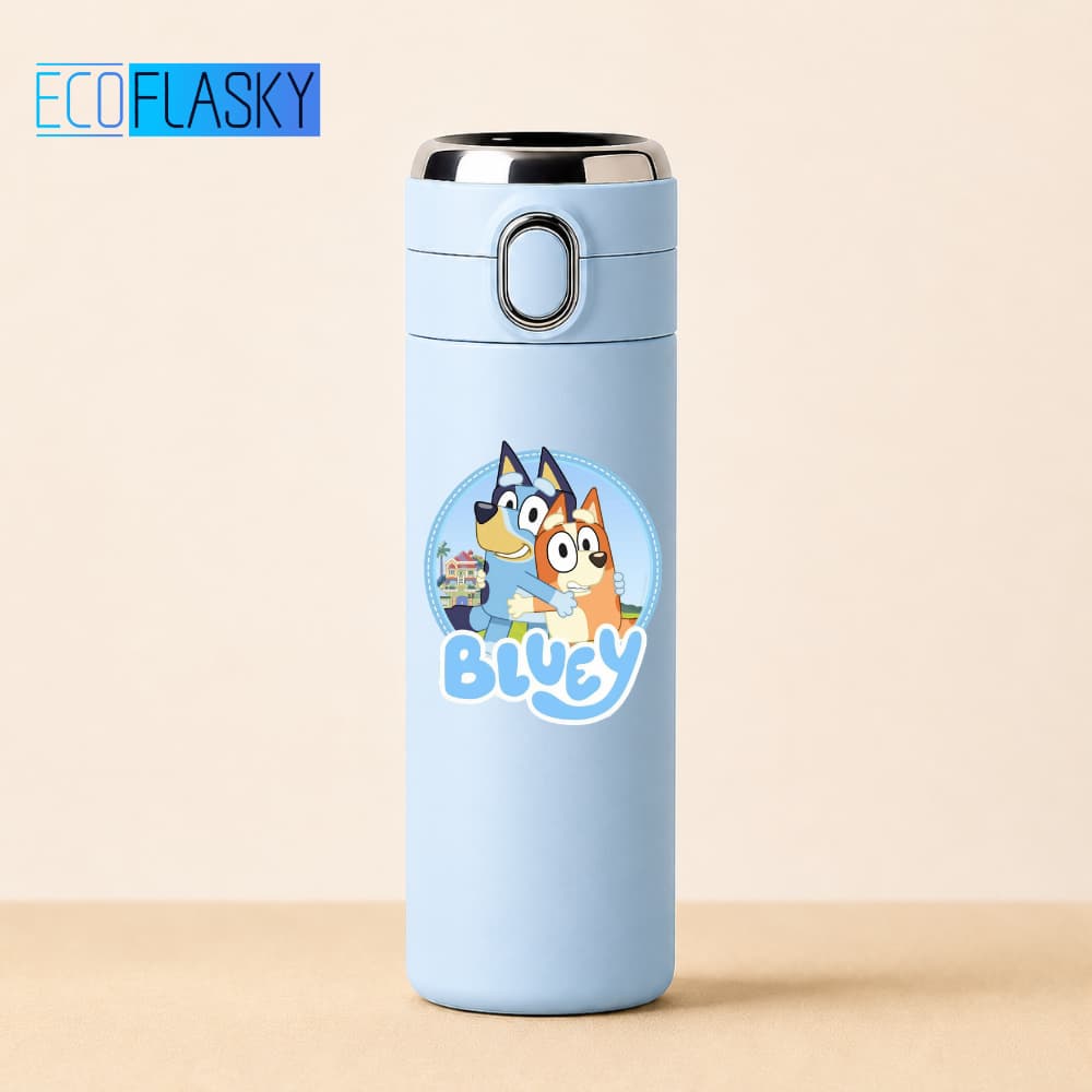 Garrafa Térmica Infantil Bluey Bingo Disney Aço Com Termometro Digital Medidor de Temperatura 420ml