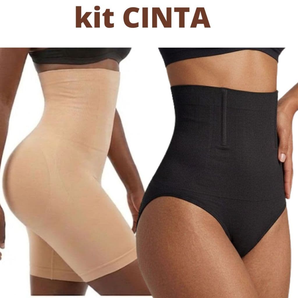 kit 2 ou 1 Cinta Modeladora Alta Compressão Redução de Medidas Cós Alto Bermuda e fio dental