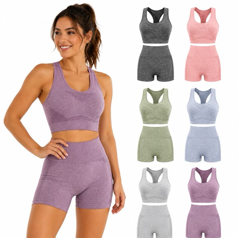 Conjunto Fitness Feminino Canelado Empina Bumbum Zero Transparência Top e Short Academia