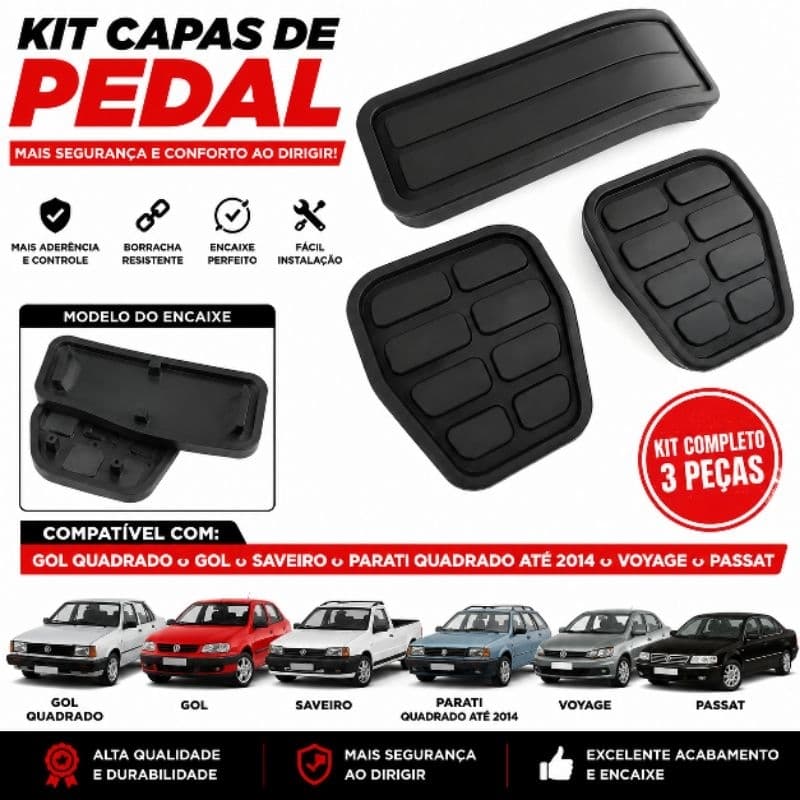 Kit Capa do Pedal Gol Quadrado Saveiro Parati Voyage Passat  G1 G2 G3 G4 2003 a 2014