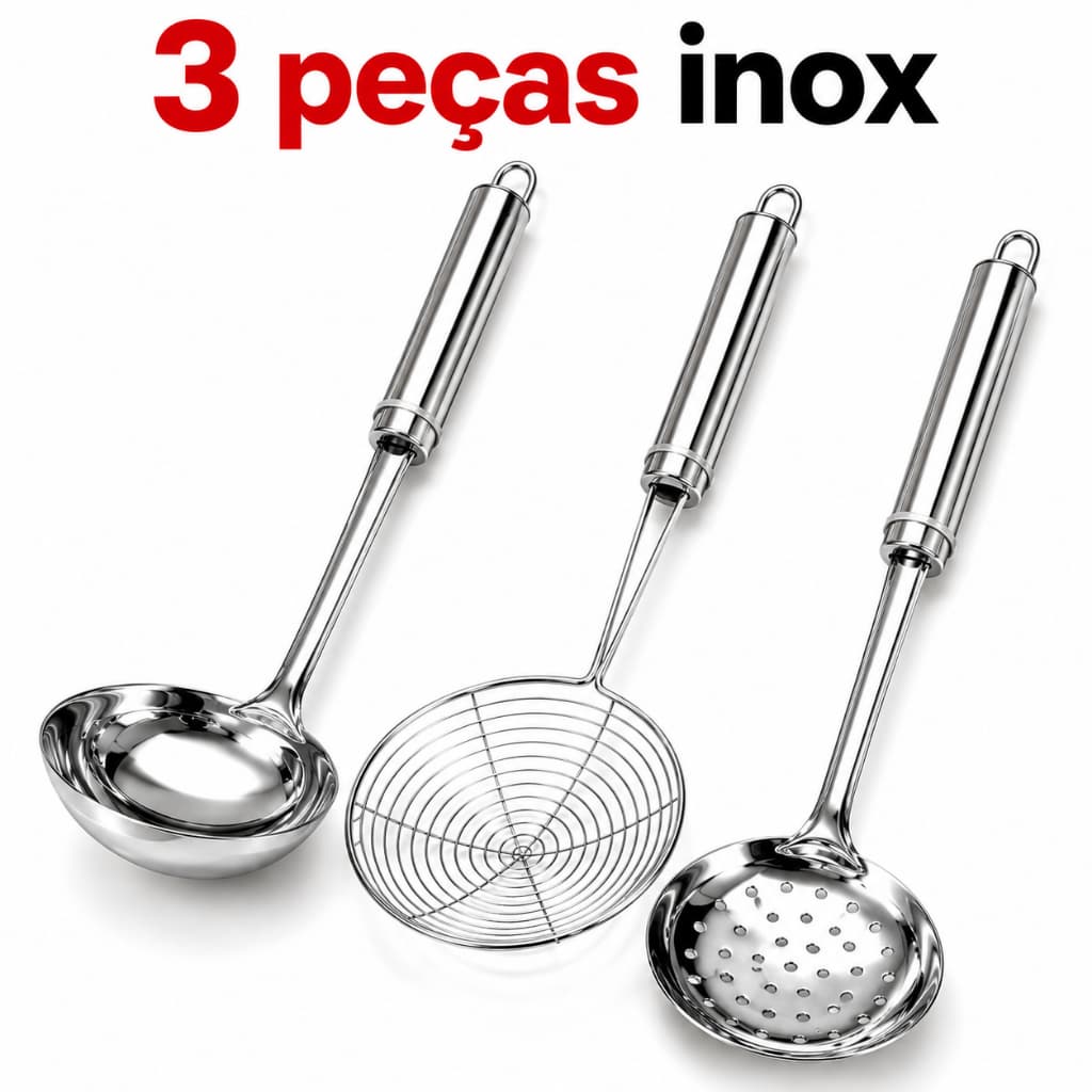 Kit Escumadeira, Cocha, Escumadeira para Fritura, Inox Para Sua Cozinha