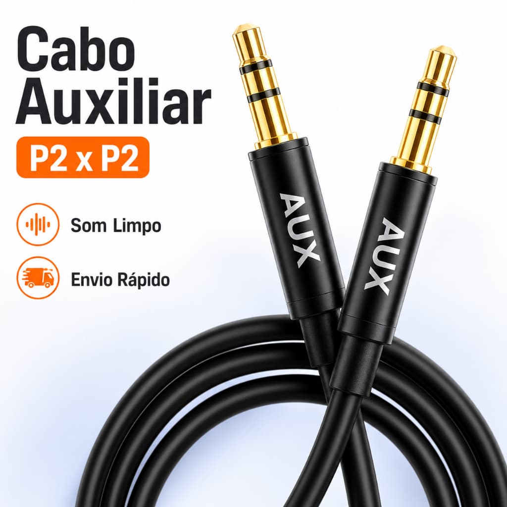 Cabo Auxiliar P2 Para P2 1.5m Radio Carro Celular Mp3 Mp4 Caixa Som PC