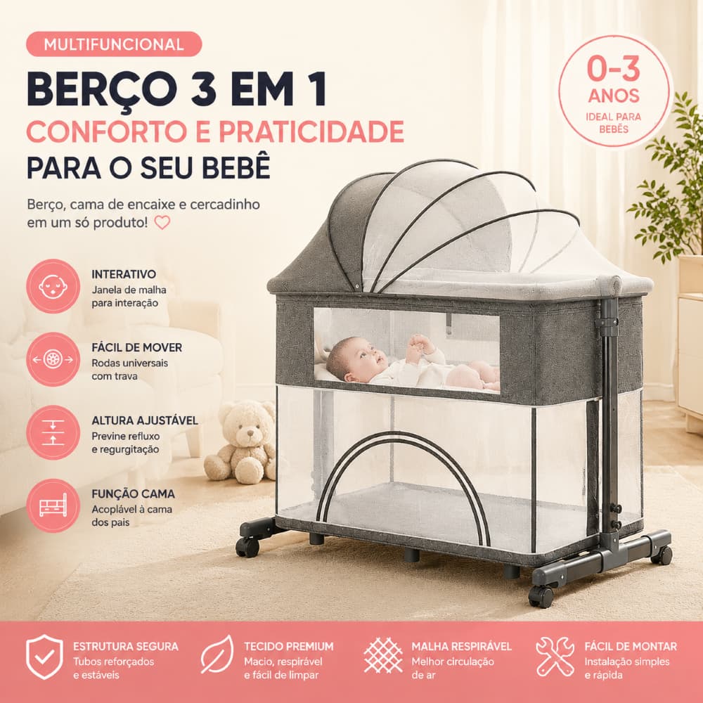 Cercadinho e Berço Multifuncional para Bebês – Cercadinho Portátil com Trocador