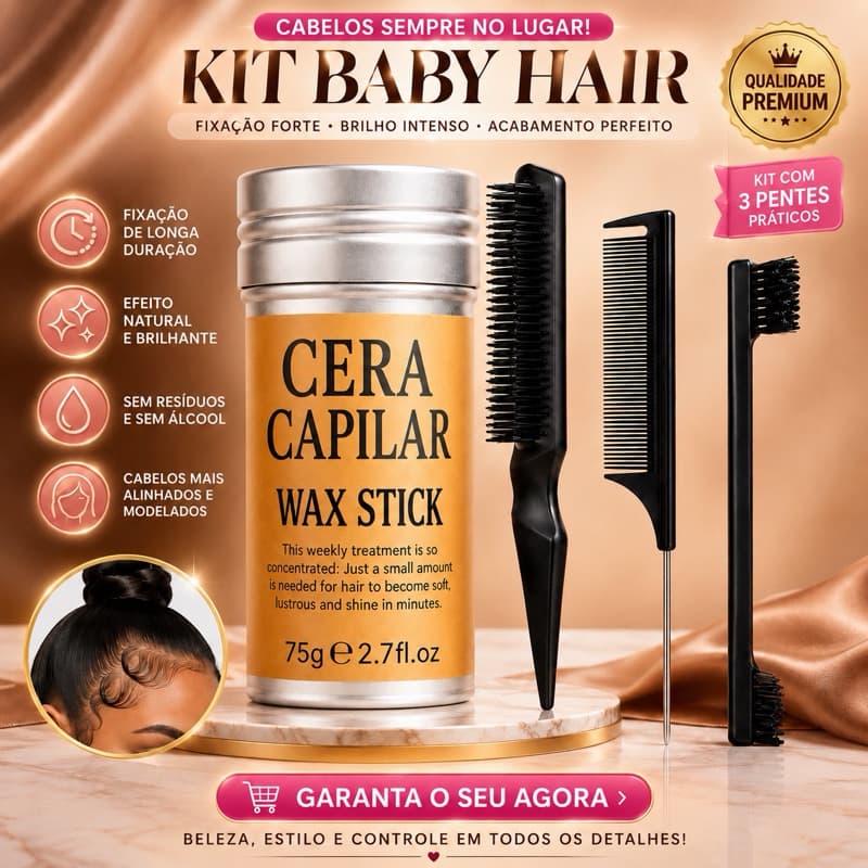 Kit Cera Capilar Modeladora Wax + Escovas para Baby Hair