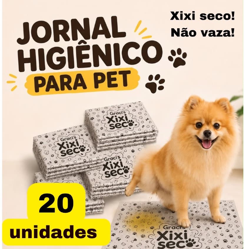 Kit Jornal Pet Higiênico Impermeável 20 Folhas 60x50 Tapete Cachorro Gato Xixi Seco Não Vaza