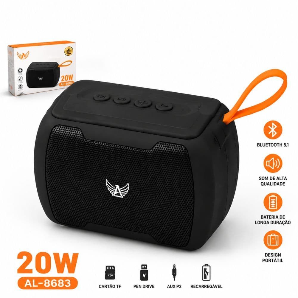 Caixa de Som Bluetooth 20W - Portátil com Entrada USB Cartão TF e AUX